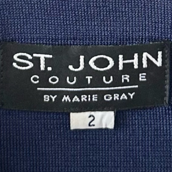 St. John Couture Dark Blue Paillette and Crystal 3/4 Sleeve Knit Jacket Size 2 - Picture 10 of 11